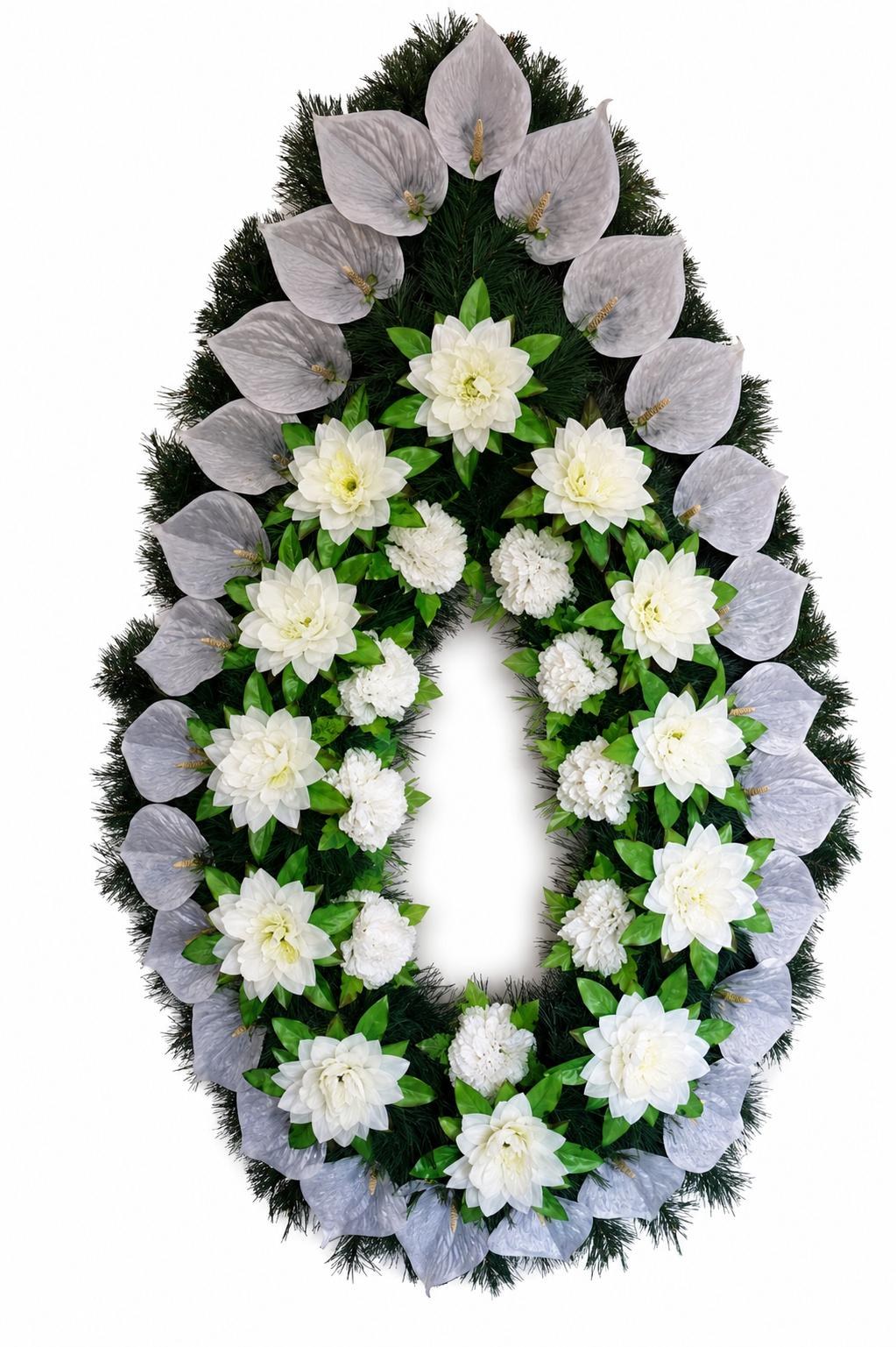 Coroană funerară alb-argintie